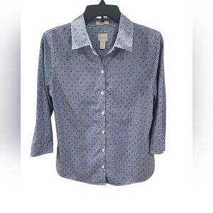 Chico's 3/4 Length Sleeve Button  Down Shirt Size 1 ( M)  No Iron EUC